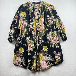 Denim 24 7 Tunic Womens 22W Floral Print Roll Tab Sleeve Lightweight